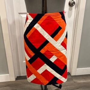 Tristan Orange and Black Geometric Pencil Skirt